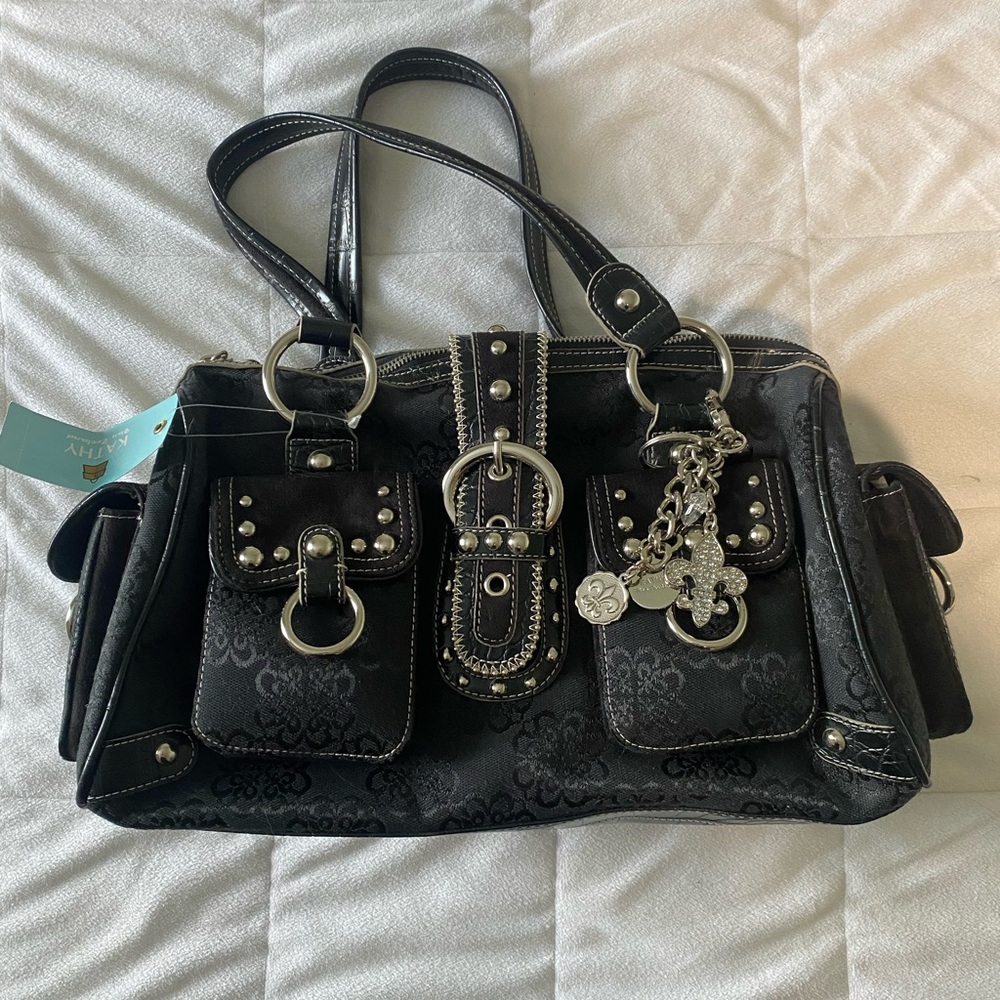 Kathy Van Zeeland Black Shoulder Bag with Silver Details